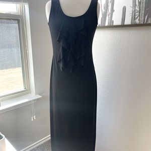 Sleeveless long Ruffle front black dress size 6